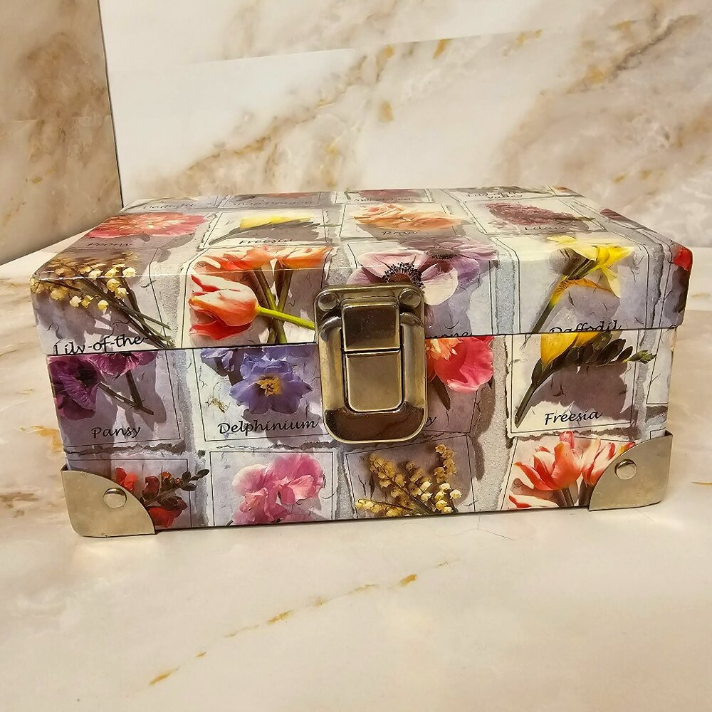 Floral Themed Trinket Box with Mirror